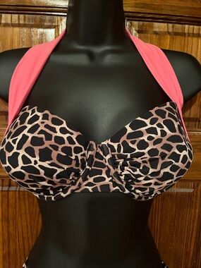 Venus Leopard Print Bikini Top with Coral Trim